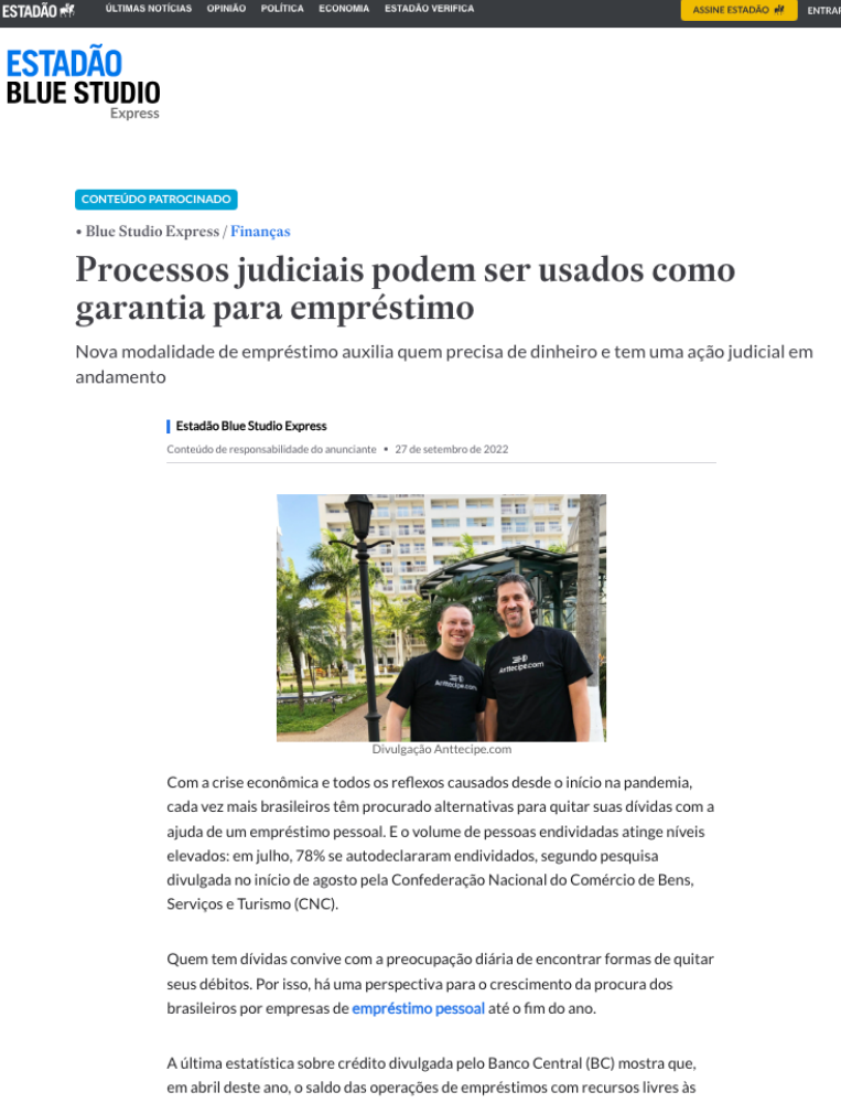 Anttecipe.com empréstimo com processo trabalhista como garantia.