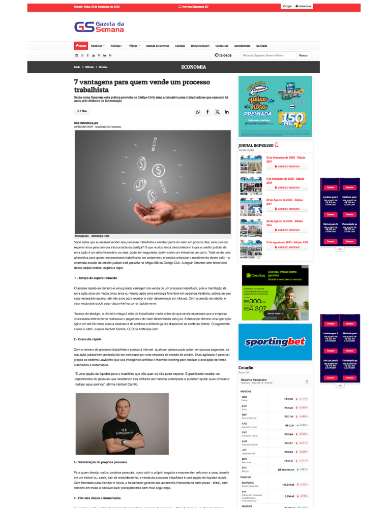 Vantagens para quem vende um processo trabalhista. Anttecipe.com antecipação de processo trabalhista e precatórios
