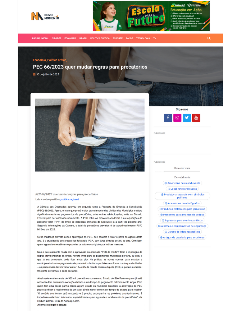 PEC 66 dos precatórios. Anttecipe.com Empresa que compra processo trabalhista e precatórios.