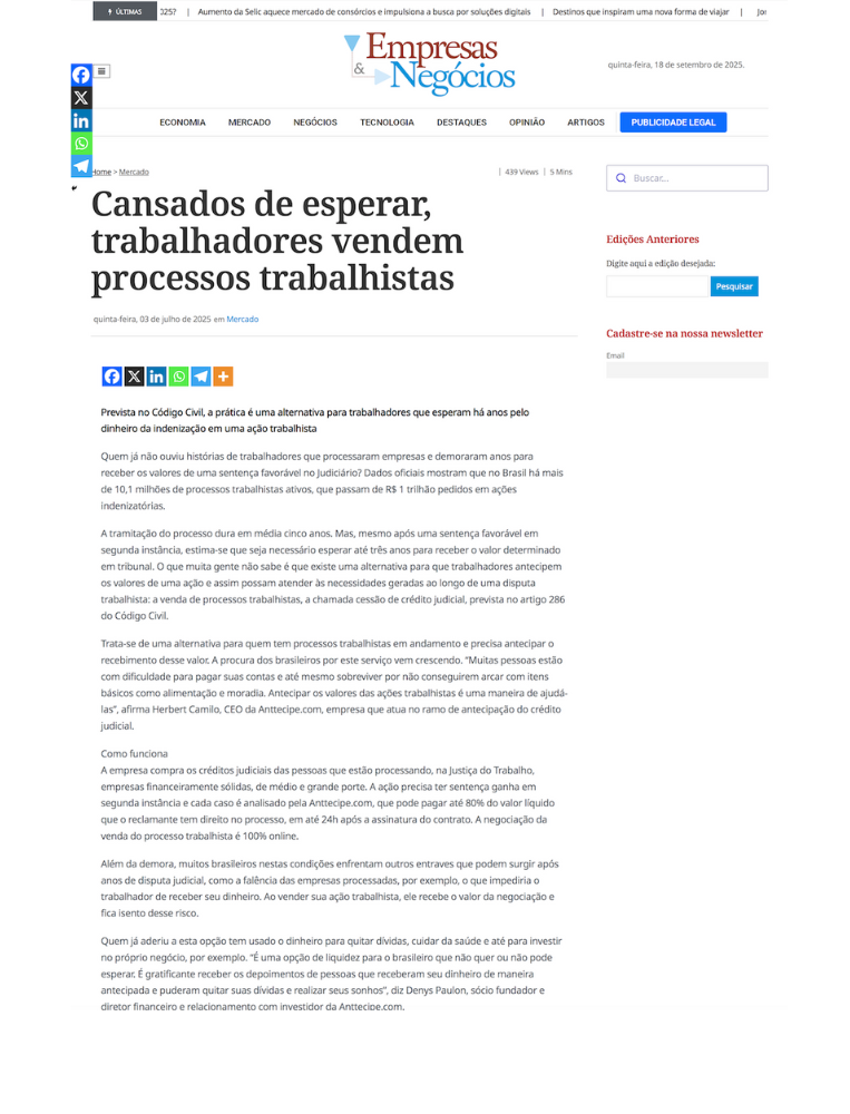 Trabalhadores vendem processos trabalhistas. Anttecipe.com empresa que compra precatórios em processo trabalhista.